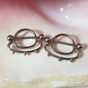 PAIR Alien Ship Nipple shield Stainless Steel 14G body jewelry piercing ring